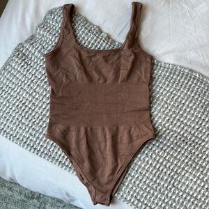Brown Ribbed Bodysuit